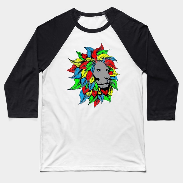 Rasta Lion Face Baseball T-Shirt by thelimetree